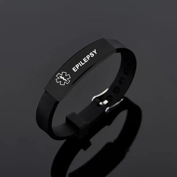 Black Silicone Star Of Lifen Epileptic Bracelet NWT - Picture 4 of 4